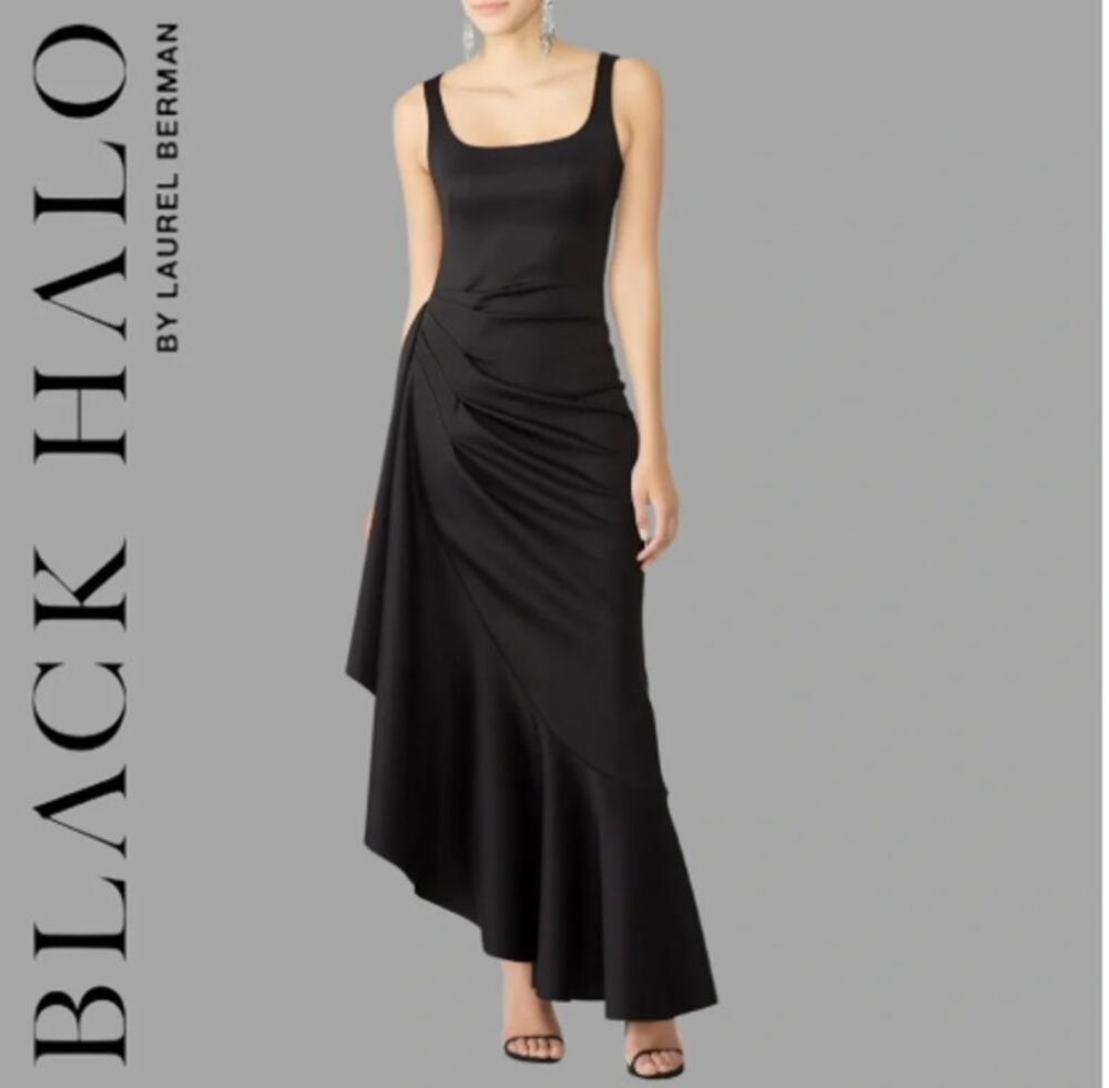Black Halo Jewel Sleeveless Gathered Evening Gown Dress Sz. 0